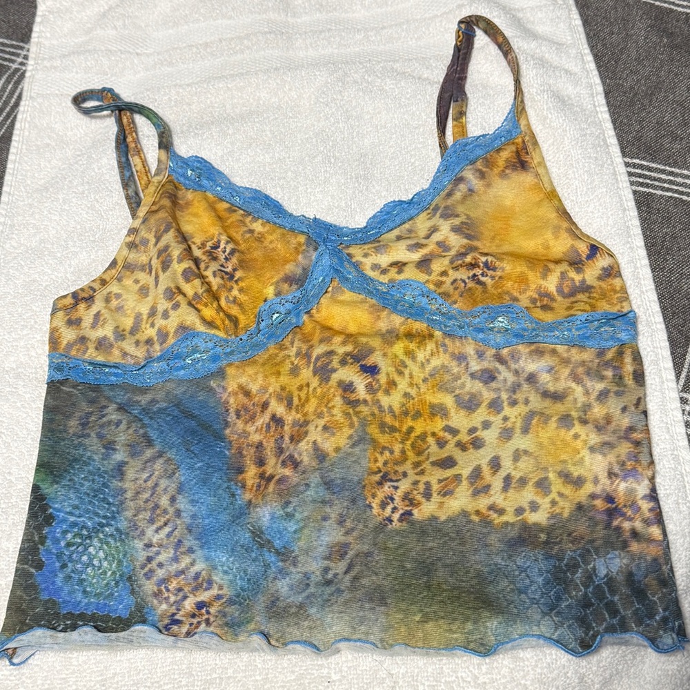 Leopard Print Camisole with Blue Accents